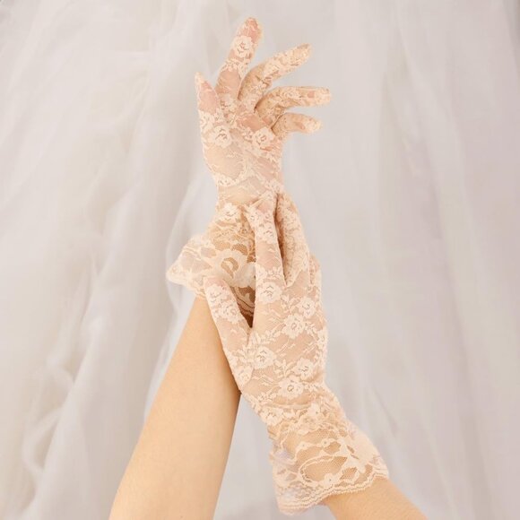 Accessories - Women Beige Short Tea Wedding Bridal Fashion Opera Halloween Cosplay Lace Gloves